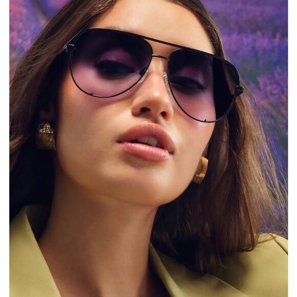 Quay Australia High Key Metal Frame XLarge Aviator Sunglasses- Black/Purple